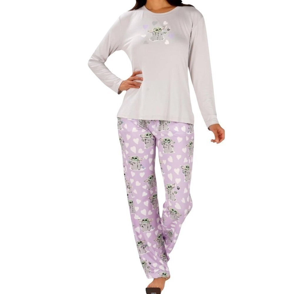 Star Wars Munki Munki Womens Grogu Pajama Top Long Sleeve Gray Small‎ Baby Yoda - Picture 3 of 3